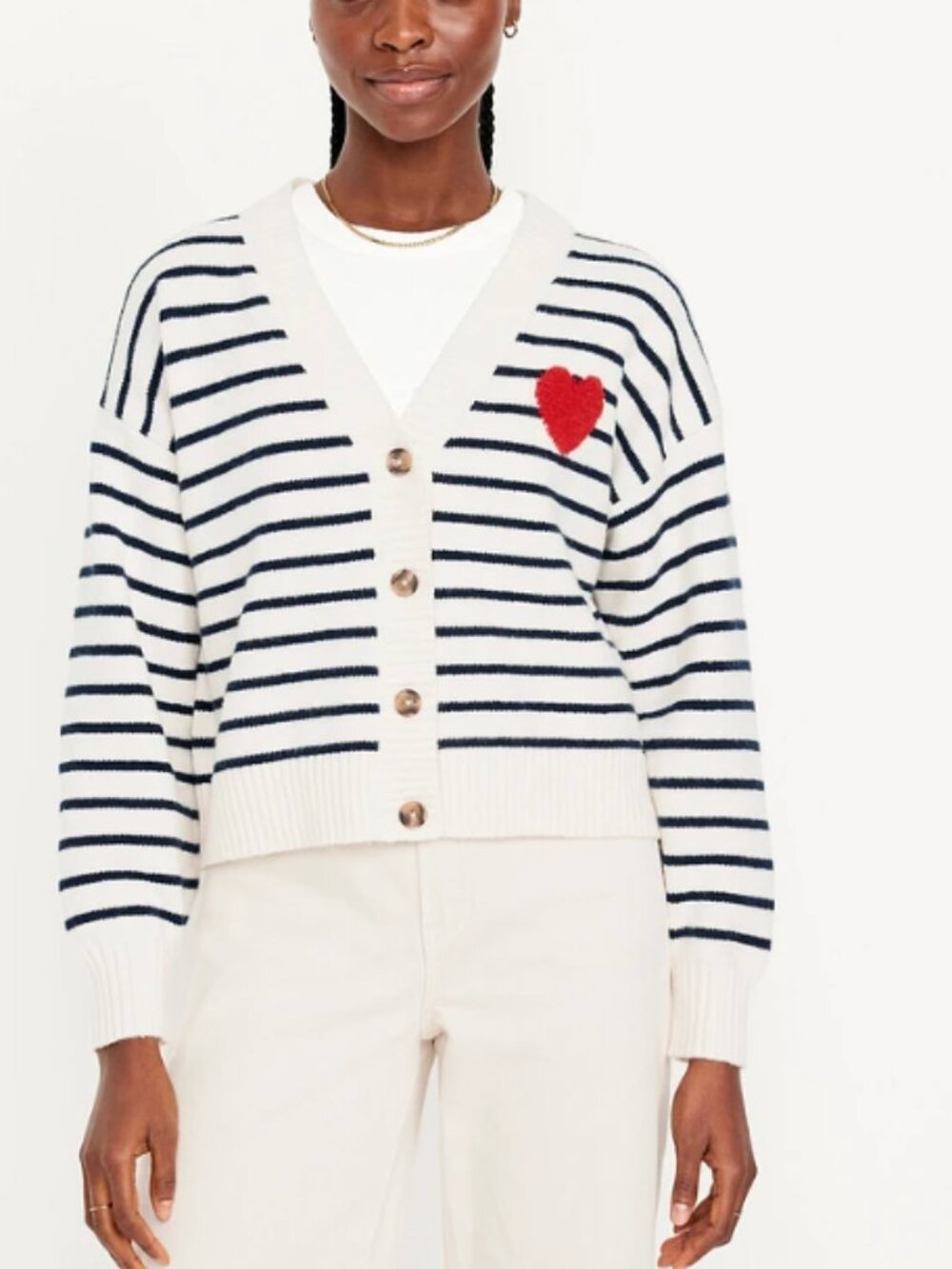 Old Navy SoSoft V-Neck Valentine Cardigan Sweater Breton Classic Nautical